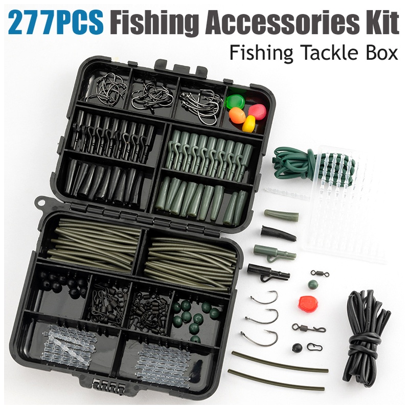 Fishing Hook Assortment - ชุดเบ็ดตกปลาแบบหมุนได้ ทนทานต่อการสึกหรอ ชุดอุปกรณ์ตกปลา 277 ชิ้น ชุดเหยื่อตกปลาคาร์พ