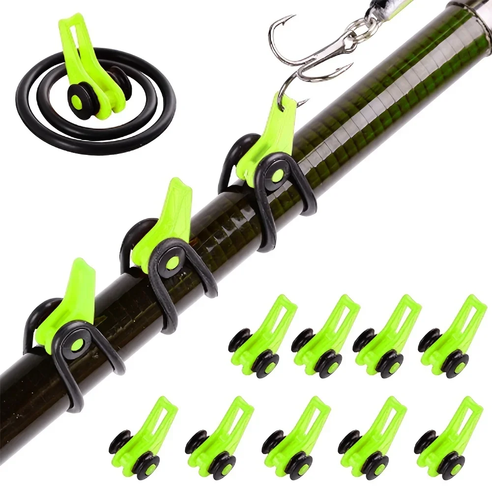 Fishing Hook Jig - 10 ชิ้น/ล็อตตกปลา Rod POLE Hook Keeper-แหวนซิลิโคนอย่างปลอดภัย