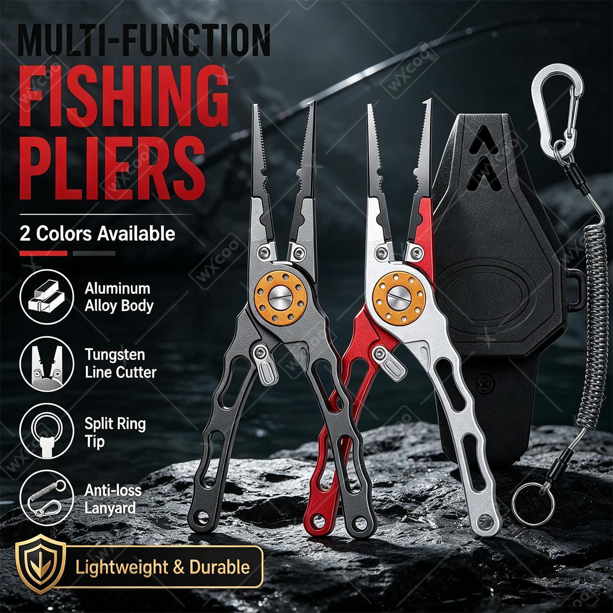 Fishing Hook Remover - คีมตกปลาอเนกประสงค์ อลูมิเนียมอัลลอยด์ พร้อมที่ถอดตะขอ ตัดสาย ตัดห่วงแยก พร้อมปลอกและสายคล้อง